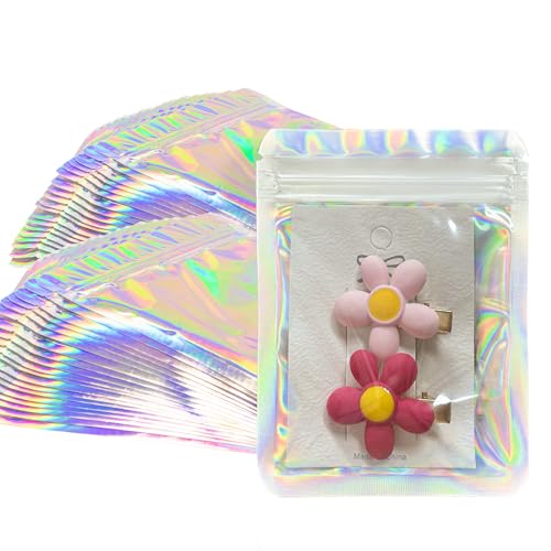 YHJZ Holographic Bags 100pcs Mylar Bags 3x4 inches Resealable Bag with Party Favor Bag Coffee Storage for Small Business