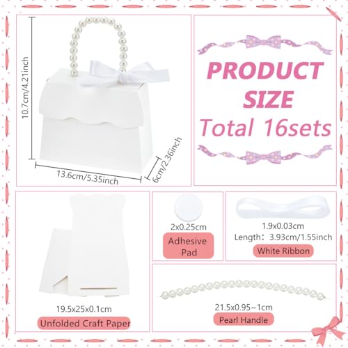 BENECREAT 16 Sets White Wedding Favors Box DIY Set, Kraft Paper Box with Pearl Handle, Ribbons, Stickers, Gift Boxes for B...