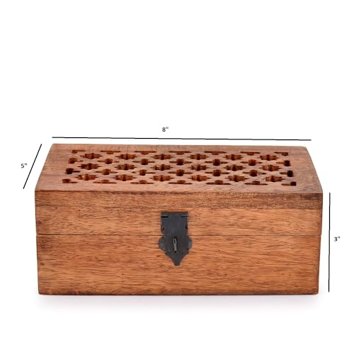 NIRMAN Mango Wood Decorative Wooden Box with Hinged Lid Wooden Storage Box, Decorative Bo xes With Lids (8" x 5" x 3")