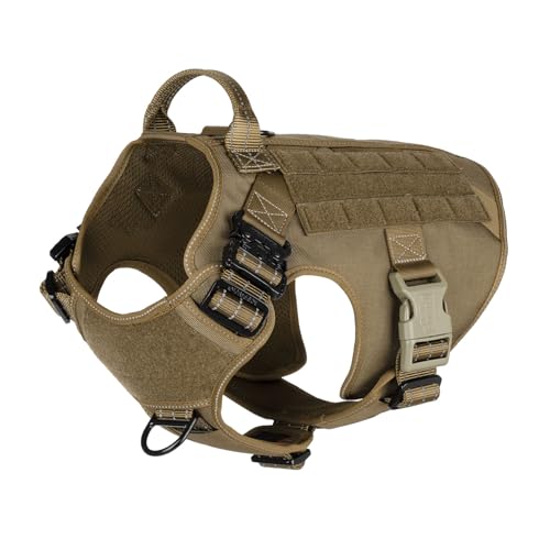 ICEFANG Tactical Dog Harness, Large Size,2X Metal Buckle,Working Dog MOLLE Vest with Handle,No Pulling Front Leash Clip,Ho...