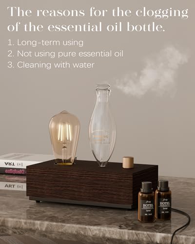 Glass Essential Oil Diffuser with Natural Wood Base, Waterless Aromatherapy Diffusers with Bulb, 3 Color Light Aroma Nebul...