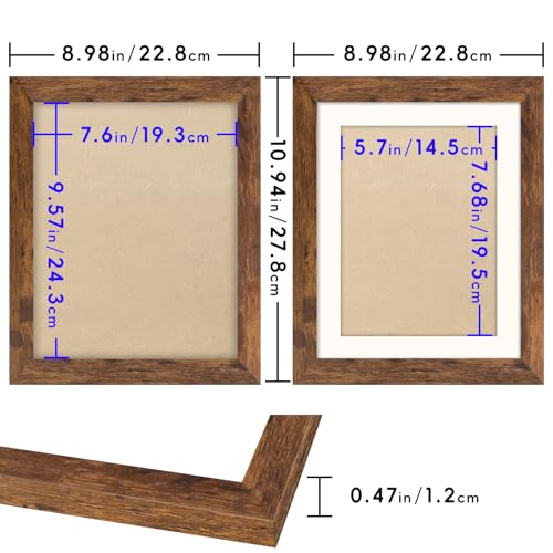 SNXJWA Brown 8x10 Picture Frame with Mat for 6x8 Display, Rustic Desk Wall Photo Frame for Horizontal and Vertical, 1 Pack