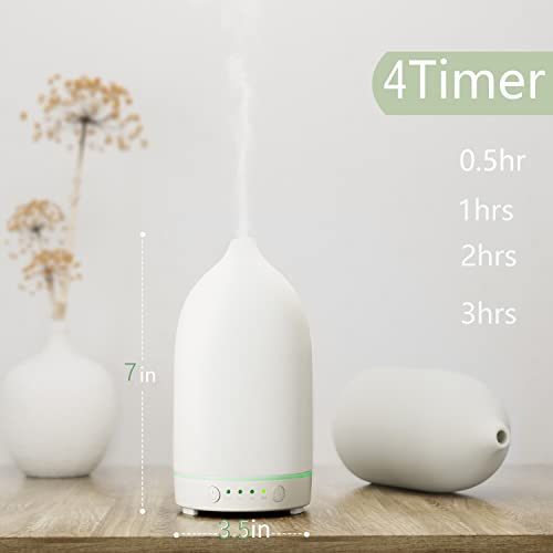 Essential Oil Diffusers,Handmade Ceramic Aromatherapy Diffuser for Room and 9 Colors Night Light for Home,Auto-Off (White)