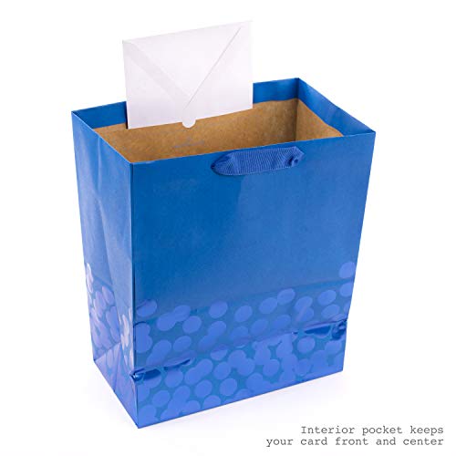 Hallmark 13" Large Gift Bag with Tissue Paper (Blue Foil Dots) for Hanukkah, Christmas, Birthdays, Fathers Day, Graduation...