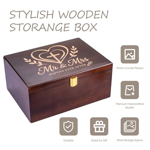 Larger Wooden Wedding Memory Keepsake Boxes With Hinged Lids and a photo frame inside the lid Bridal Shower Gifts - Engage...