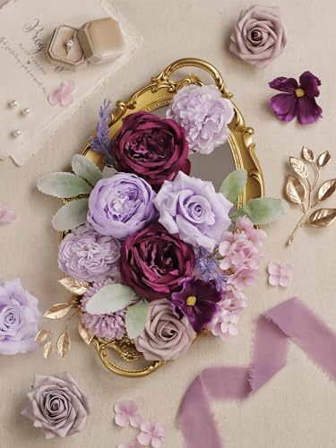 MISSPIN Artificial Flowers DIY Box Set Fake Roses Bouquet Bridal Wedding Flowers Colorful Centerpiece Table Decorations Bo...