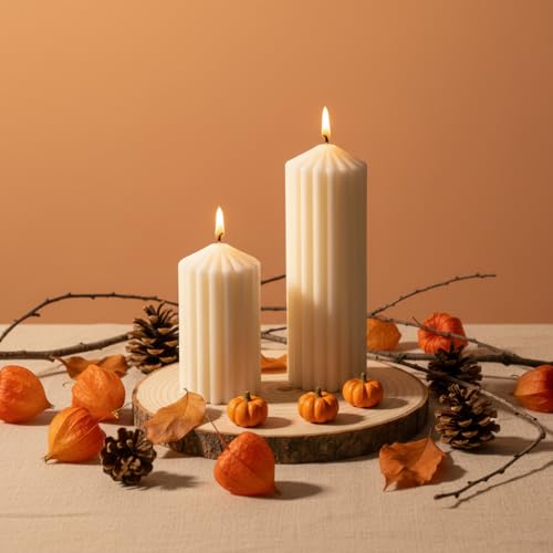 SRCVYLT 2 Set Scented Pillar Candles, White Soy Wax Pillar Candles 5.1/8.3 Inches Decorative Gift Set for Weddings Home Bi...