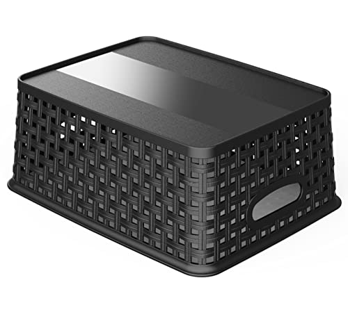 WYT Woven Storage Organizer Basket, 6-Pack Black Plastic Weave Baskets, 10.1 x 7.55 x 4.1