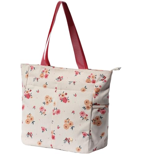 ESVAN Original Floral Tote Bag Large Shoulder Bag with Multi Pockets for Gym Travel Beach Daily Bags