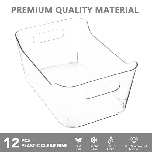 Tiawudi 12 Pack Plastic Storage Bins, Multi-Use Organizer Bins, Pantry Organizer, Clear Storage Containers for Home, Kitch...