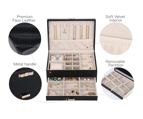 HofferRuffer Jewelry Box with Drawer for Women‌ Girls, Faux Leather Storage Jewelry Organizer Jewelry Case with Two Layers...