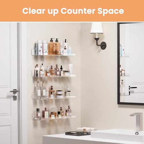 upsimples Acrylic Shelves for Bathroom Storage, 15" Floating Shelves Wall Organizer for Perfume, Make up, Skincare, Kids B...