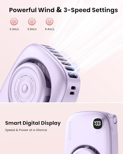 Gaiatop Mini Neck Fan, Rechargeable Handheld Desk Use, LED Power Display 3 Speed 360°Rotate Mirror for Lash Makeup, Cute C...