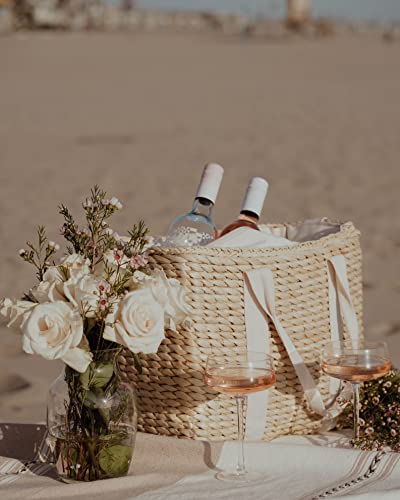 Daytani Insulated Beach Cooler Bag, Leak Proof, Premium Quality Corn Husk, Beach Bag, Pool Bag, Tote Bag, Straw, Rattan, G...