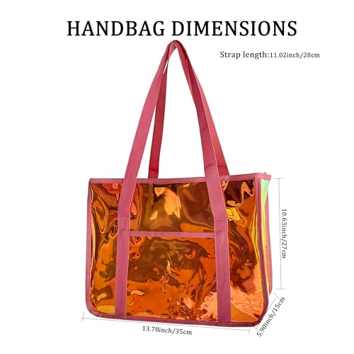 TotePrint Star-Print Holographic Beach Bag - Waterproof Iridescent PVC Tote for Women, Stadium Approved Clear Tote for Travel