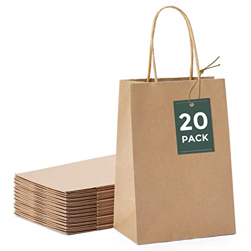 GSSUSA Brown Paper Bags 5.25x3.75x8 20Pcs, Small Gift Paper Bag with Handles Bulk, Graduation Gift, Sturdy Kraft Paper, Re...