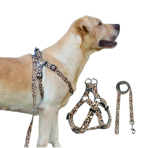 Olahibi Harness and Leash Set, Leopard Pattern, 5ft Matching Leash, No Pull, Easy Wear for Small Puppy Dogs.(XS, Brown Leo...