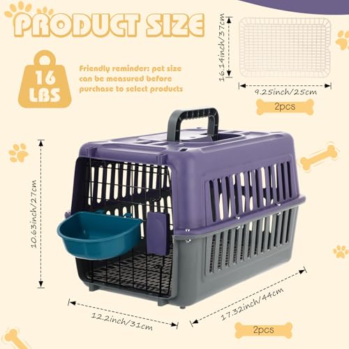 2 Set Travel Pet Carriers for Small Cat Dog Plastic Hard Shell Carrier Cat with Bowl Wire Door Grille Mat Portable Breatha...