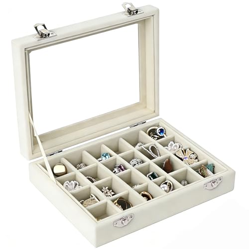 EONGOA Velvet Jewelry Box 24 Grid Jewelry Earrings Display Organiser Box Ring Tray Holder Earrings Storage Case for Girls ...