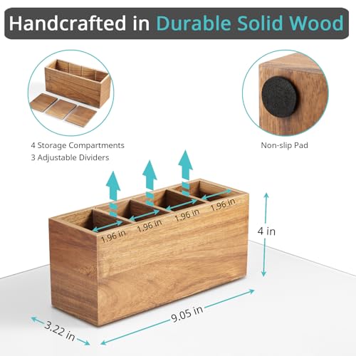 Bivvclaz Pencil Pen Holder for Desk, Acacia Wood Office Desk Organizers and Accessories with 4 Slots for Countertop, Makeu...