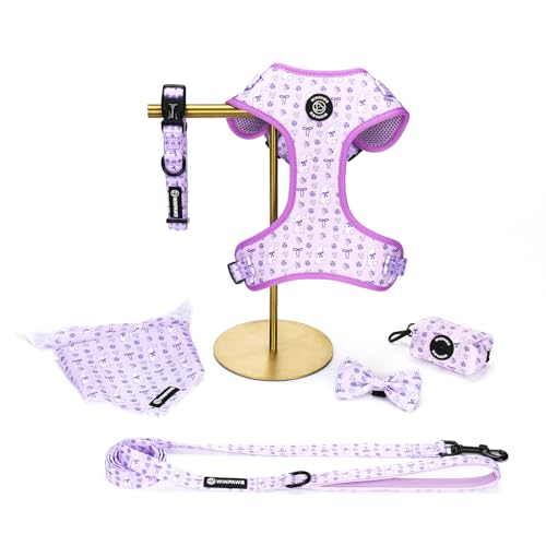 Dog Harness and Leash Collar Set with Dog Poop Bag Holder and Bandanas, Escape Proof Adjustable Puppy Cat Vest with Soft M...