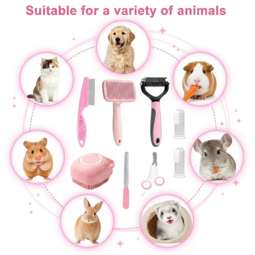 Haminway 8-Piece Dog Grooming Kit – Pink | Pet Brush Set for Shedding, Dematting, Nail Clipping & Bathing | Ideal for Smal...
