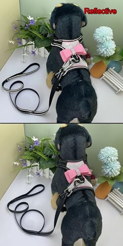 Newtensina 2pcs Bow Ties Bling Cute Dog Harness with Lead for Dog - Pink - S