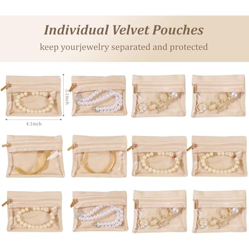 Yaliang Travel Jewelry Organizer, Travel Jewelry Box with 12 Velvet Zipped Pouches Bags for Jewelries Necklaces Rings Earr...
