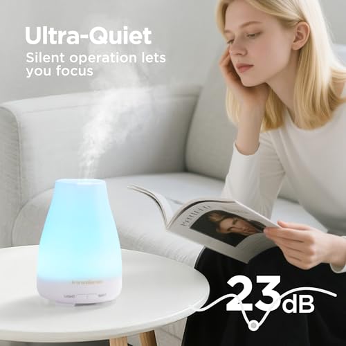 InnoGear Essential Oil Diffuser, Ultrasonic Diffusers for Home Aromatherapy Humidifier for Bedroom Room 7 Colors LED 2 Mis...