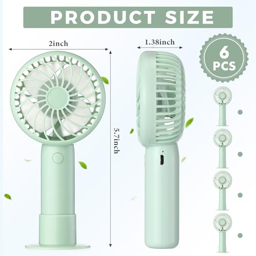 Tujoe 6 Pcs Mini Powerful Handheld Fan 3 Speed Personal Small Portable Rechargeable Fan with Base USB for Women Eyelash Ma...