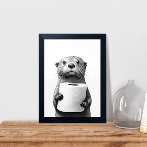 Bathroom Picture Wall Decor, Framed Black and White Bathroom Wall Art, Toilet Paper in Little Funny Raccoon's Hand Animal ...