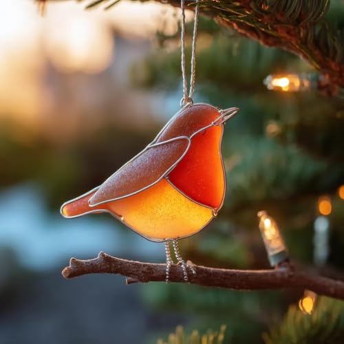 Sea Glass Birds Ornament Seaglass Cardinal Christmas Tree Hanging Ornament,Hummingbird Bluebird Red Bird Decorations Holid...