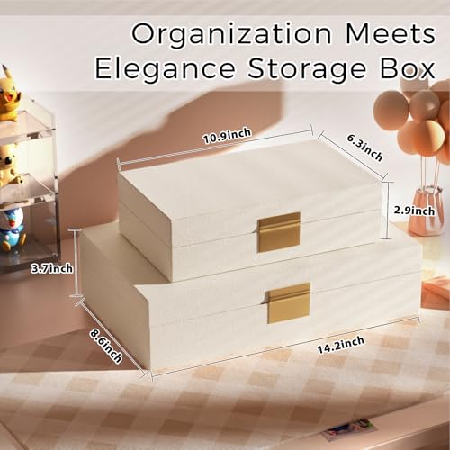 Decorative Storage Boxes Set of 2 - Multi-Purpose Beautiful PU Leather Organizer Bins for Your Home Decor - Decorative Con...