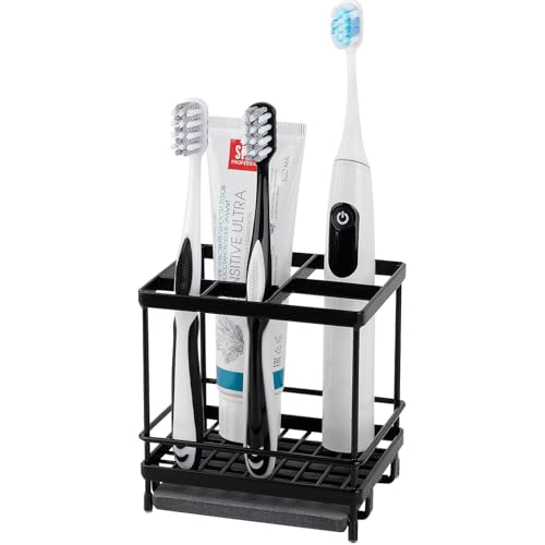 Carbon Steel Toothbrush Holders for Bathrooms, 5 Slots Kids Electric Tooth Brush and Toothpaste Organizer for Countertop, ...