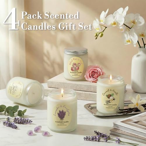 Scented Candles Gift Set 4 Pack, Soy Wax Aromatherapy Candles with Lavender Rose Coconut Vanilla, Long Lasting 200 Hours B...