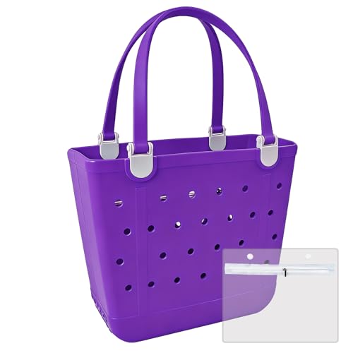 Juyeesm Medium Beach Bag, Waterproof Rubber Beach Bag, Washable Open Tote Bag Durable Tote Travel Bags for Outdoor Sport