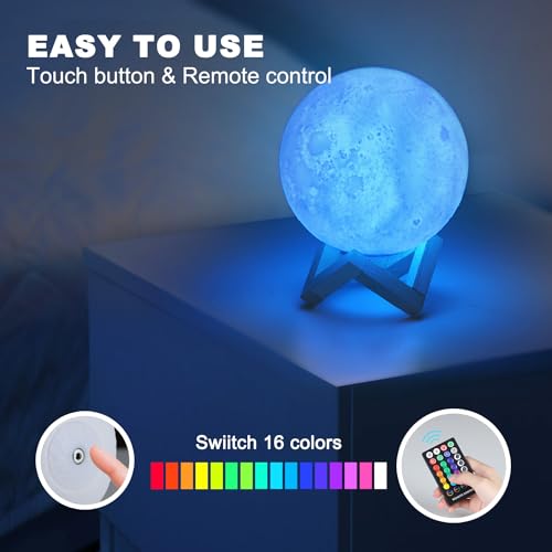 Moon Lamp Upgrade 16 Colors, Moon Light Gifts for Girls Boys Kids Women Birthday, Teen Gifts Trendy Stuff, Cool Astronomy ...