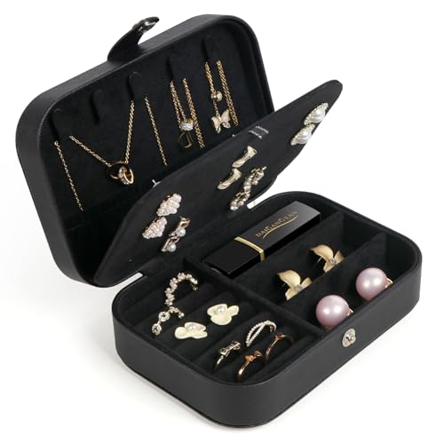 Travel Jewelry Box, Small Jewelry Organizer Boxes for Women Girls, 2 Layer Travel Jewlery Case, PU Leather Mini Portable J...