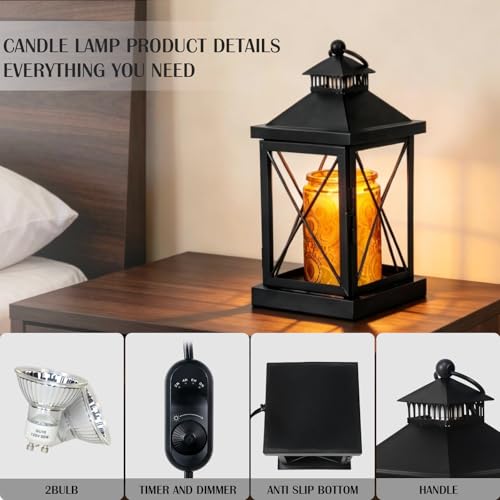 YKOEAROMA Candle Warmer Lamp with Timer, Dimmable Candle Lamp, Compatible with 3 Wick Candles, Vintage Lamp Candle Warmer ...