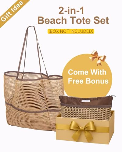 ToKismet Mesh Beach Tote Bag Packable,2026 New 2-in-1 Large Lightweight Foldable Beach Bags with Multiple Pockets for Women