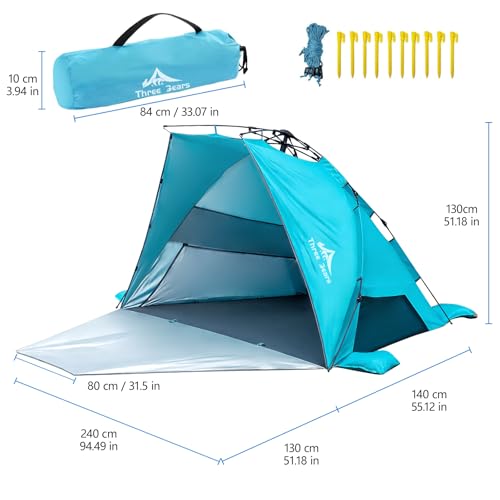 Three Bears Pop Up Beach Tent Sun Shade Shelter for 3-4 Person, UPF 50＋ UV Protection, Lightweight & Easy Setup Beach Shad...
