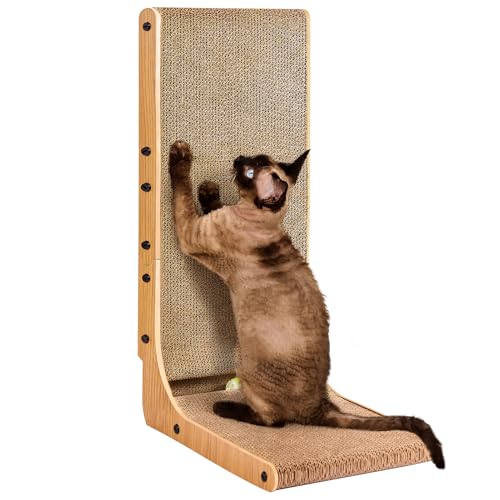 EHEYCIGA Cardboard Cat Scratcher for Indoor Cats, 26.8 Inch L Shaped Vertical Cat Scratching Board with Ball Cat Toy, Larg...