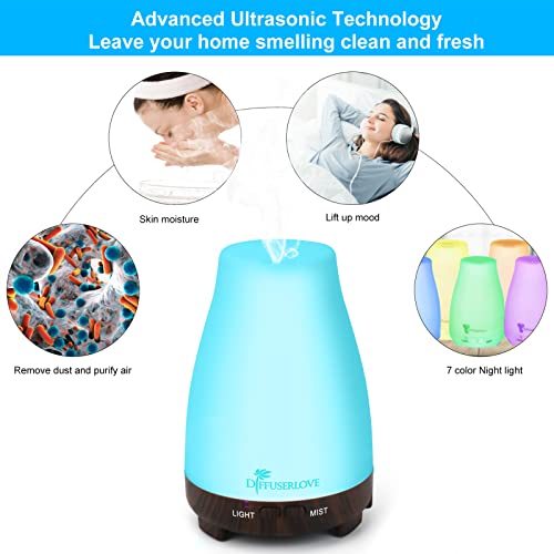Diffuserlove Essential Oil Diffusers 200ML Remote Control Diffuser Mist Humidifiers BPA-Free Aromatherapy Diffuser (Black ...