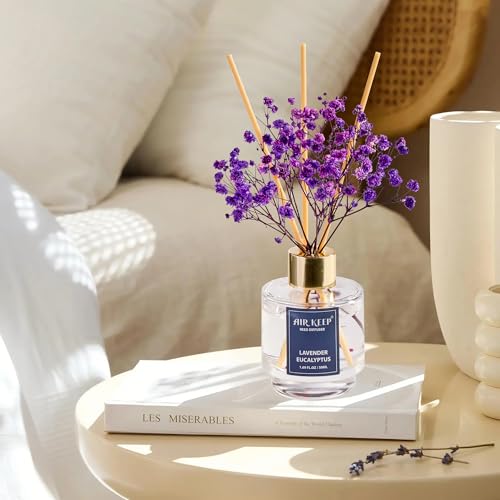 Airkeep Reed Diffuser Set of 3,Clean Linen Ocean Mist&Sea Salt Lavender Eucalyptus Oil Reed Diffusers for Bedroom Living R...