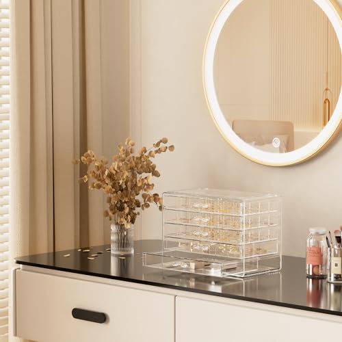 ProCase Acrylic Earrings Holder Organizer Box, Large Clear Earring Jewelry Storage Transparent Stackable Drawers Jewelry D...