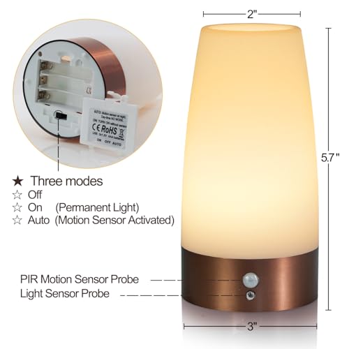 Betus Motion Sensor Night Light, Battery Operated Lamp with 2 Sensored Modes - Retro Bedside Table Desk Lamp with Soft Amb...