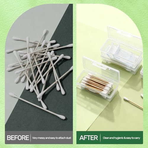 BEAGERUO 4 Pcs Cotton Swab Holder, Travel Portable Floss Pick Dispenser, Hair Tie Organizer, Small Plastic Box with Lid, ...