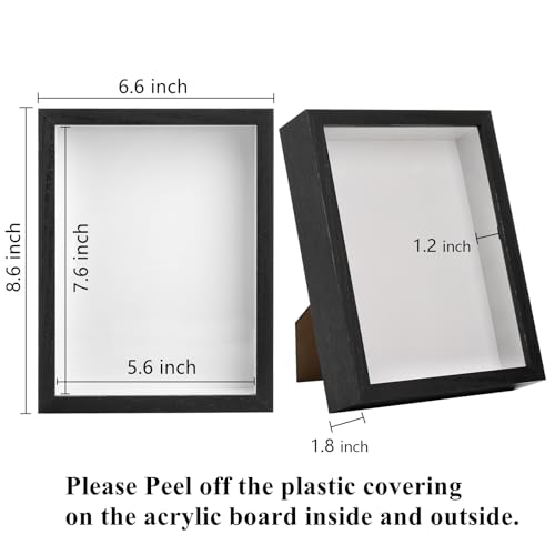Hacaroa Set of 4 Shadow Box Picture Frame, 8 x 6 Inches Wood Frame Memory Display Case, 1.2 Inch Depth Shadow Boxes for Fl...
