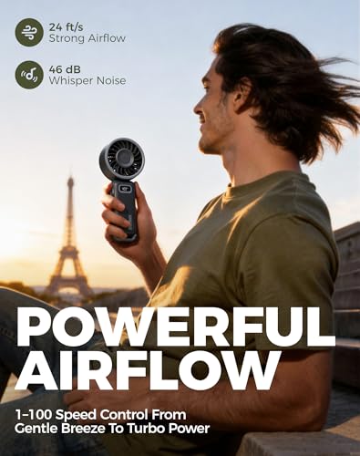 Diveblues Portable Turbo Fan, 100 Speed Handheld Fan with Strong Airflow, Foldable 4 in 1 Personal Fan for Neck, Desk & Tr...