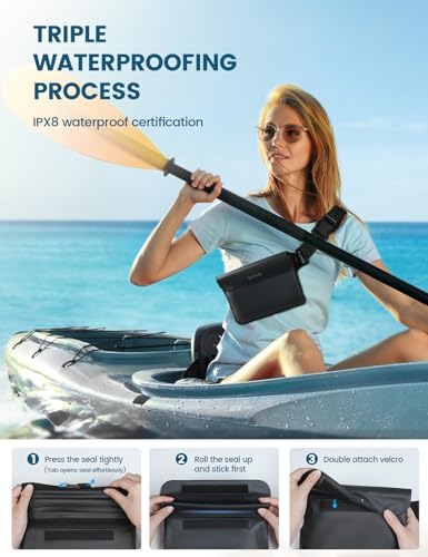 Lamicall Waterproof Fanny Pack Pouch [Elastic Waist Strap] - IPX8 Dry Bags Water Proof Pouch for Swimming, Beach, Kayakin...